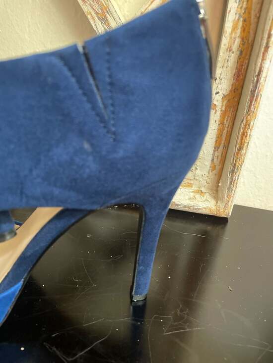 Sole Society Blue Suede Colorblock Open Toe Ankle Strap Heels - Picture 5 of 8